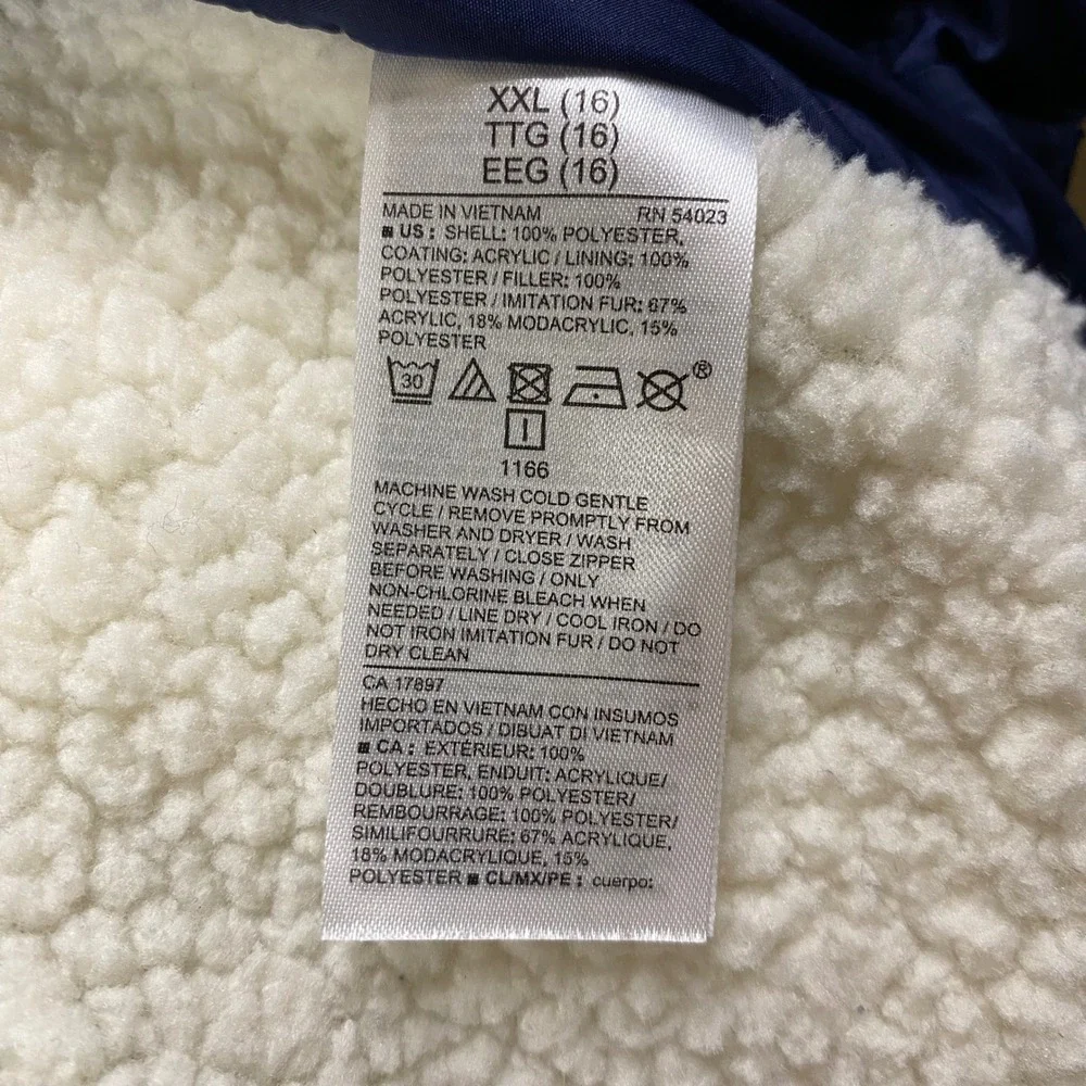 Old Navy Kids Blue Puffer Jacket Hooded Sherpa Lined Winter‎ Coat Size XXL 16